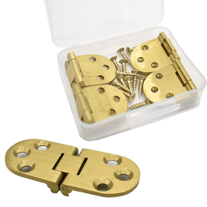 Renashed 4 Pcs Round Edge Hinge Brass Butler Tray Hinge Round Edge 180 Degree for Butler Folding Tables Furniture Table with Screws - Image 3
